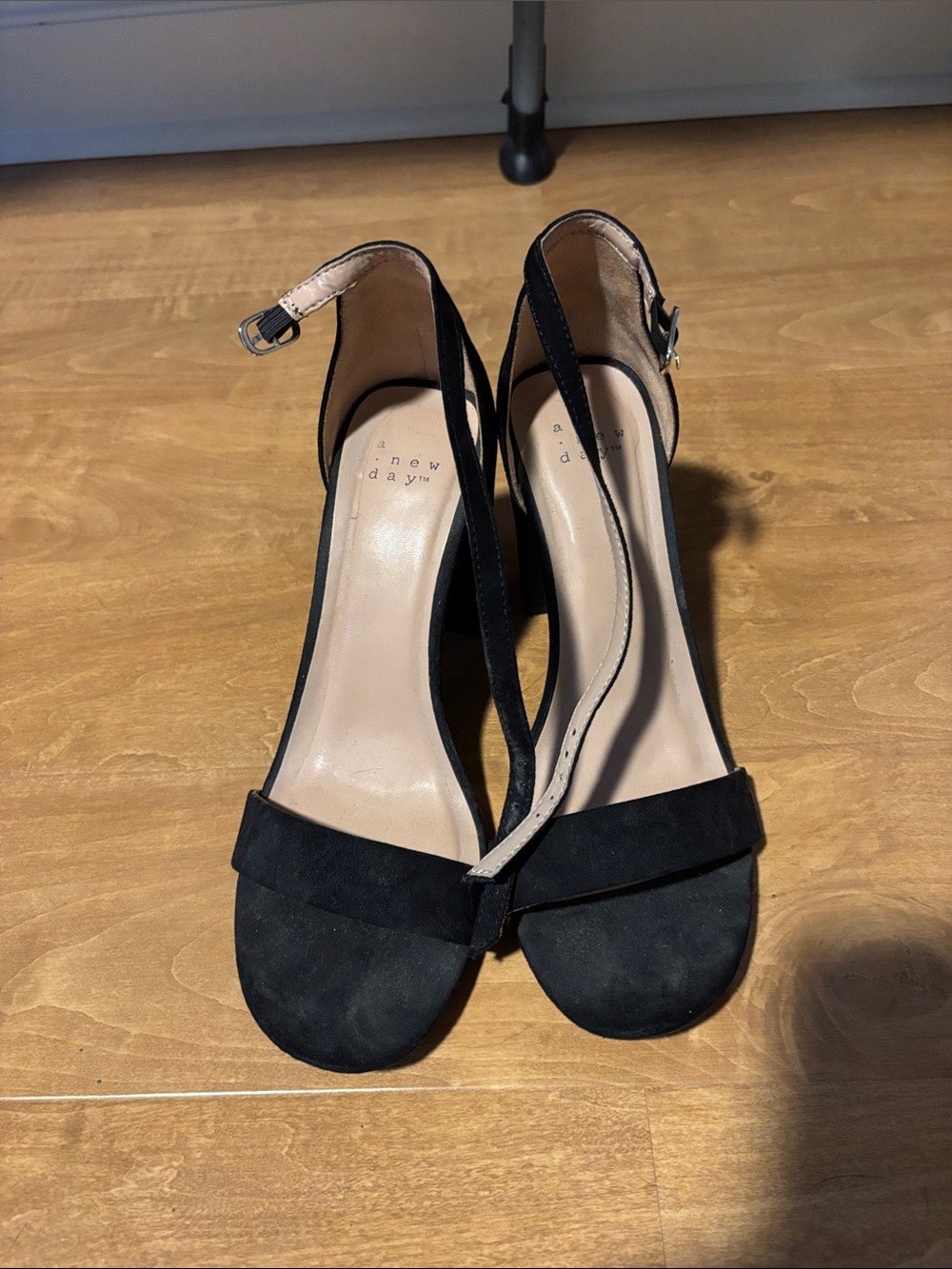 a new day Black Ankle-Strap Suede Block Heel Sandals